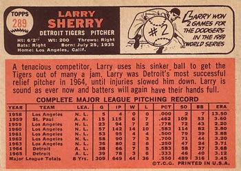 1966 Topps #289 Larry Sherry Back
