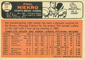 1966 Topps #28 Phil Niekro Back