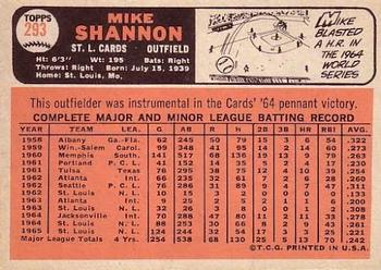 1966 Topps #293 Mike Shannon Back