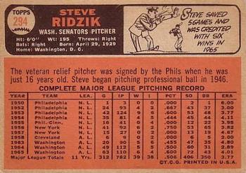 1966 Topps #294 Steve Ridzik Back