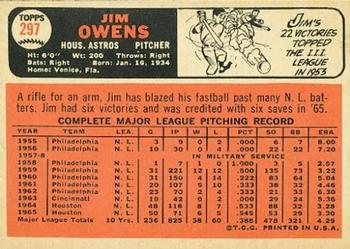 1966 Topps #297 Jim Owens Back