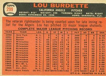 1966 Topps #299 Lew Burdette Back