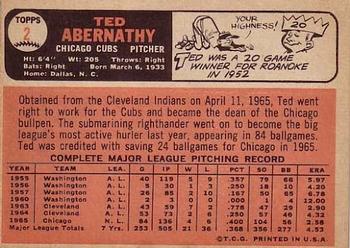 1966 Topps #2 Ted Abernathy Back