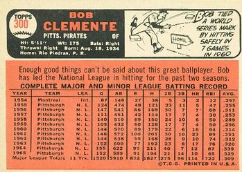 1966 Topps #300 Bob Clemente Back