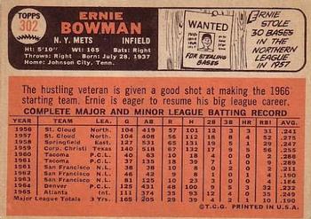 1966 Topps #302 Ernie Bowman Back