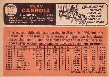1966 Topps #307 Clay Carroll Back