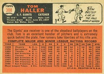 1966 Topps #308 Tom Haller Back