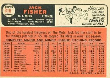 1966 Topps #316 Jack Fisher Back