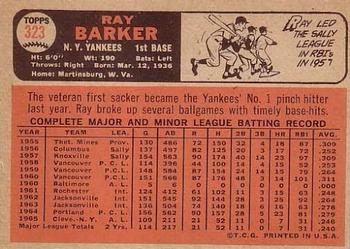 1966 Topps #323 Ray Barker Back