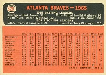 1966 Topps #326 Atlanta Braves Back
