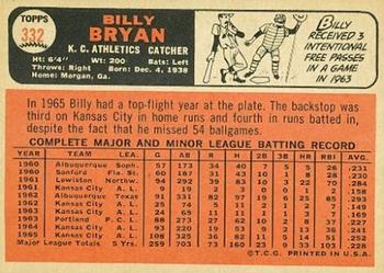 1966 Topps #332 Billy Bryan Back