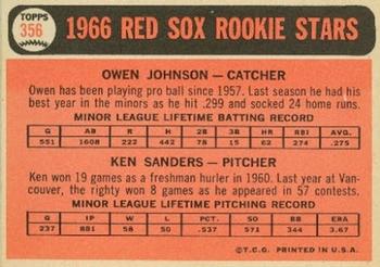 1966 Topps #356 Red Sox 1966 Rookie Stars (Owen Johnson / Ken Sanders) Back