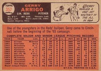 1966 Topps #357 Gerry Arrigo Back