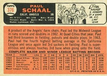 1966 Topps #376 Paul Schaal Back