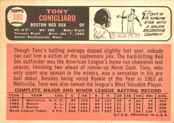1966 Topps #380 Tony Conigliaro Back