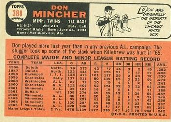 1966 Topps #388 Don Mincher Back