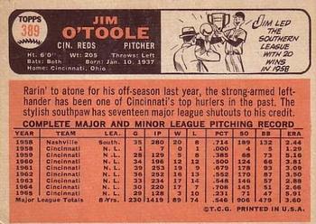 1966 Topps #389 Jim O'Toole Back