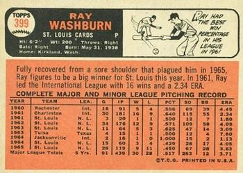 1966 Topps #399 Ray Washburn Back