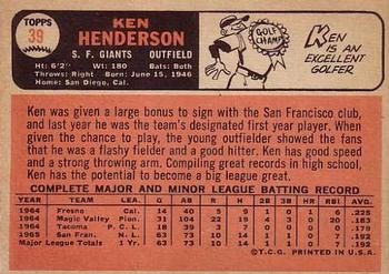 1966 Topps #39 Ken Henderson Back