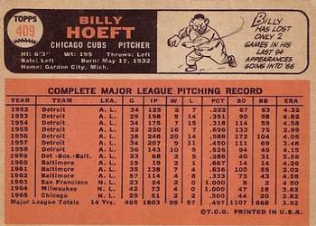 1966 Topps #409 Billy Hoeft Back