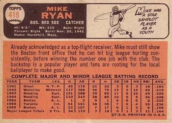 1966 Topps #419 Mike Ryan Back