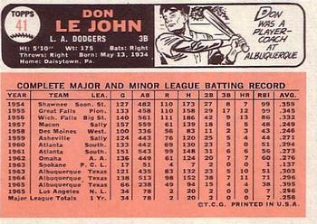 1966 Topps #41 Don Le John Back