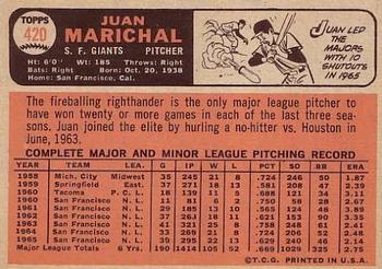 1966 Topps #420 Juan Marichal Back