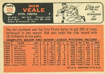 1966 Topps #425 Bob Veale Back