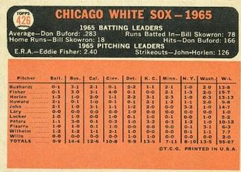 1966 Topps #426 Chicago White Sox Back