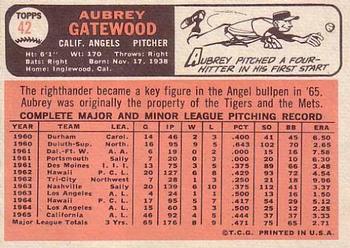 1966 Topps #42 Aubrey Gatewood Back