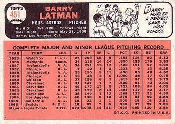1966 Topps #451 Barry Latman Back