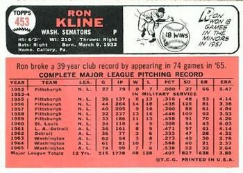 1966 Topps #453 Ron Kline Back