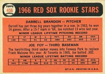 1966 Topps #456 Red Sox 1966 Rookie Stars (Darrell Brandon / Joe Foy) Back