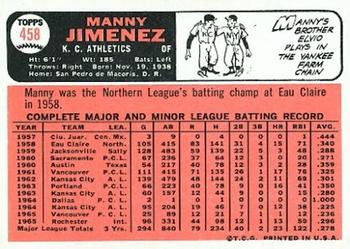 1966 Topps #458 Manny Jimenez Back