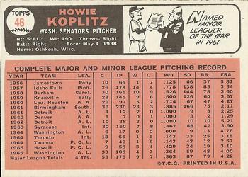 1966 Topps #46 Howie Koplitz Back