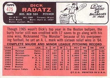 1966 Topps #475 Dick Radatz Back