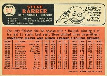 1966 Topps #477 Steve Barber Back