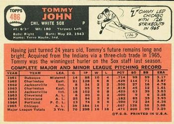 1966 Topps #486 Tommy John Back