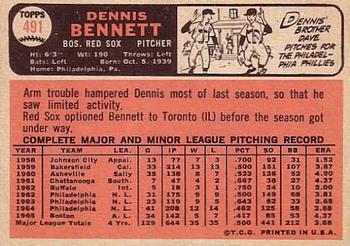 1966 Topps #491 Dennis Bennett Back