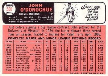 1966 Topps #501 John O'Donoghue Back
