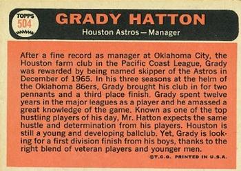 1966 Topps #504 Grady Hatton Back
