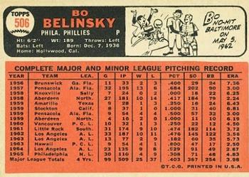 1966 Topps #506 Bo Belinsky Back
