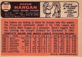 1966 Topps #508 Steve Hargan Back