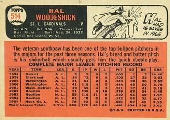 1966 Topps #514 Hal Woodeshick Back