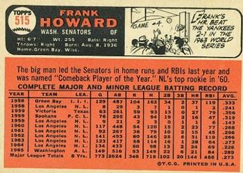 1966 Topps #515 Frank Howard Back