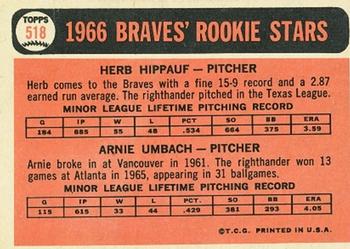 1966 Topps #518 Braves 1966 Rookie Stars (Herb Hippauf / Arnie Umbach) Back