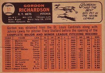 1966 Topps #51 Gordon Richardson Back