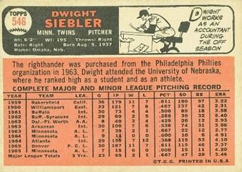 1966 Topps #546 Dwight Siebler Back