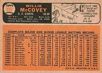 1966 Topps #550 Willie McCovey Back