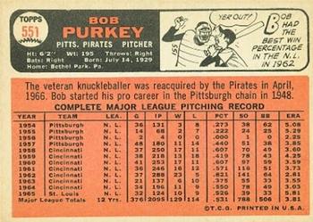 1966 Topps #551 Bob Purkey Back